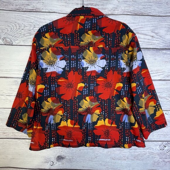 VTG Kaktus Jacket Size XL Wearable Art To Wear Abstract Button Up Red Floral - Picture 2 of 14